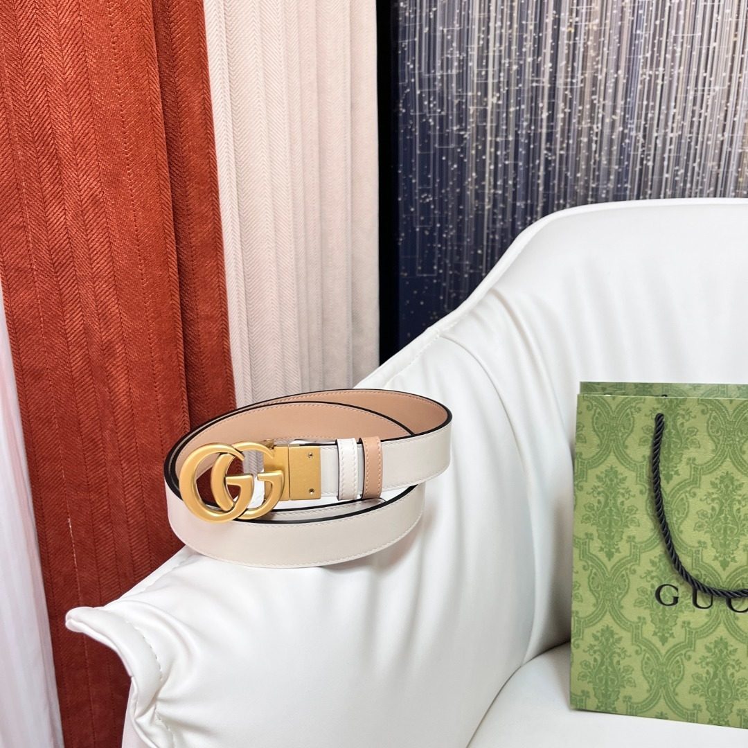 Gucci GG Marmont Leather Belt White