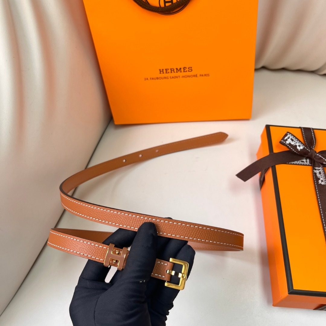 Hermès Leather Belt with Gold Buckle