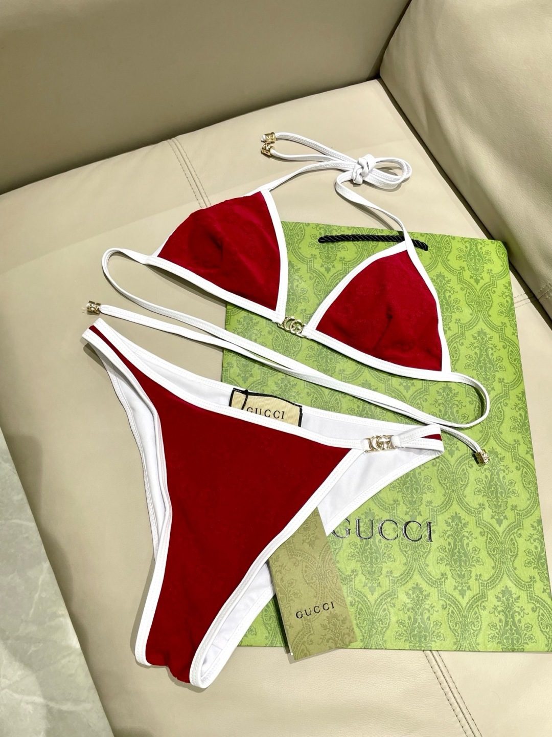 Gucci Red Velvet Bikini Set