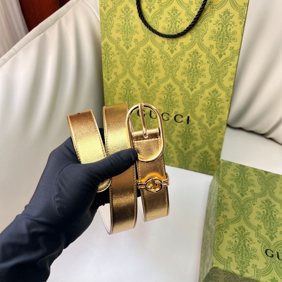 Gucci Metallic Leather Belt with Gold Hardware