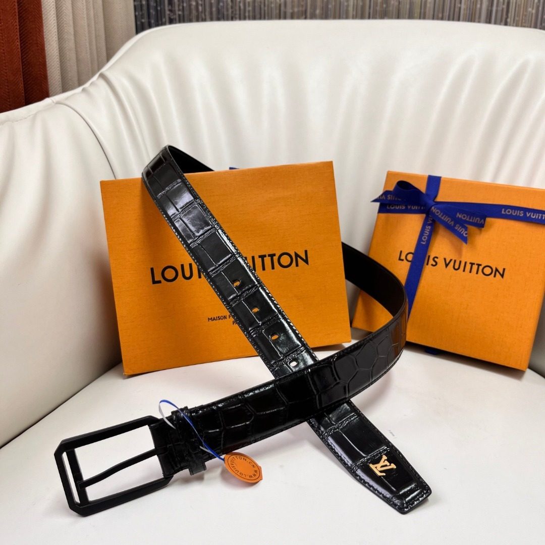 Louis Vuitton Crocodile Leather Belt Black