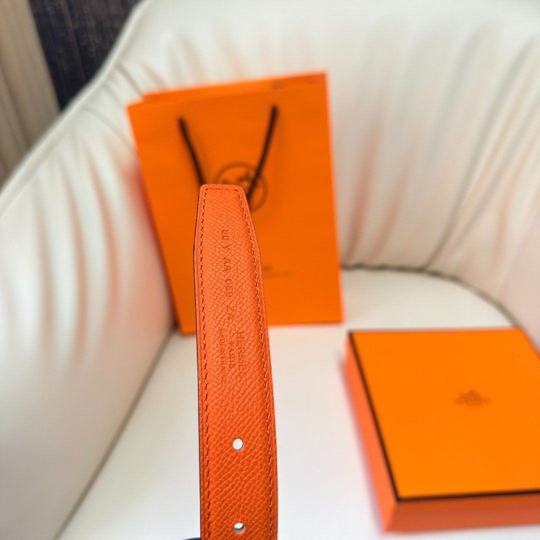 Hermès Reversible Leather Belt Orange/Navy