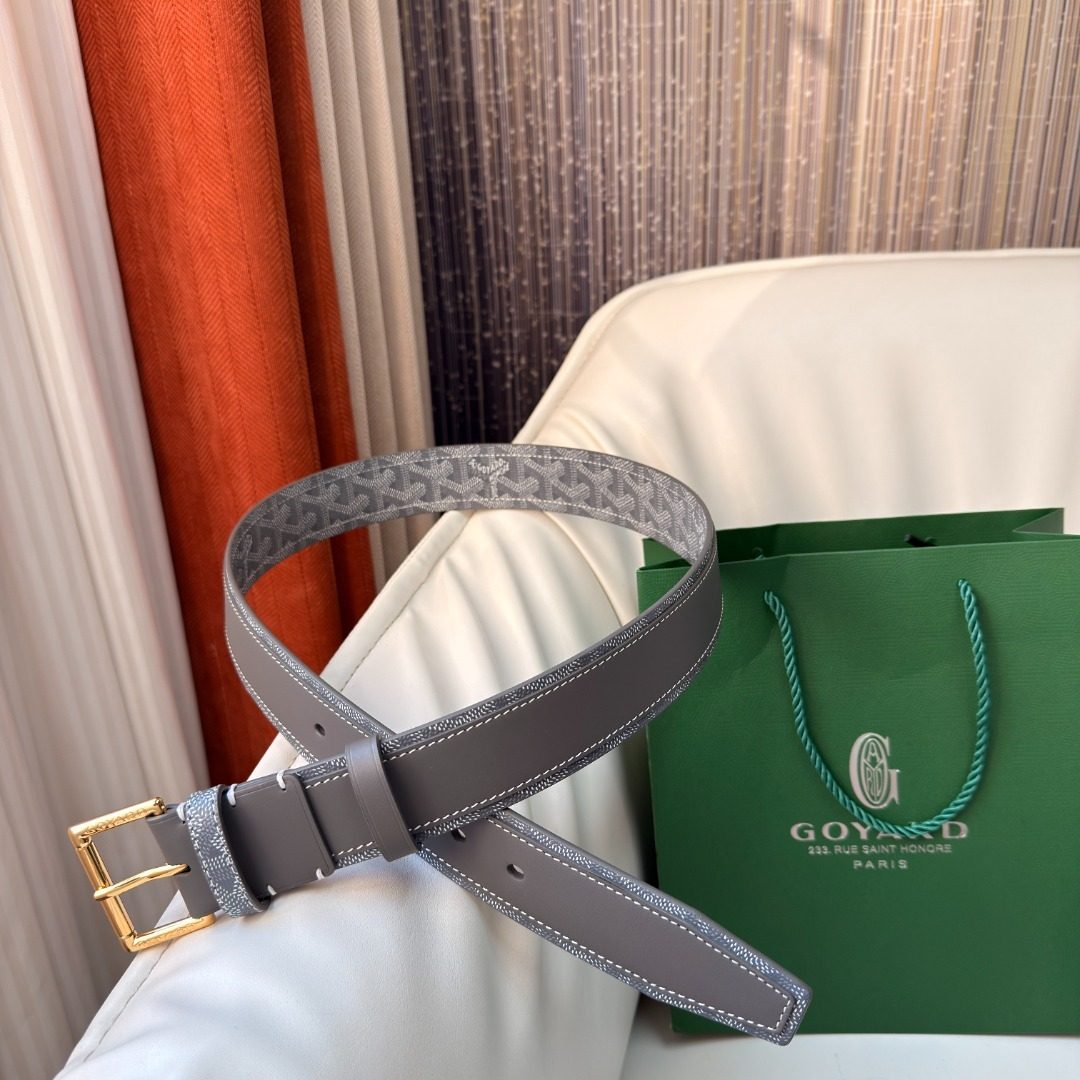 Goyard Monogram Leather Belt Gray