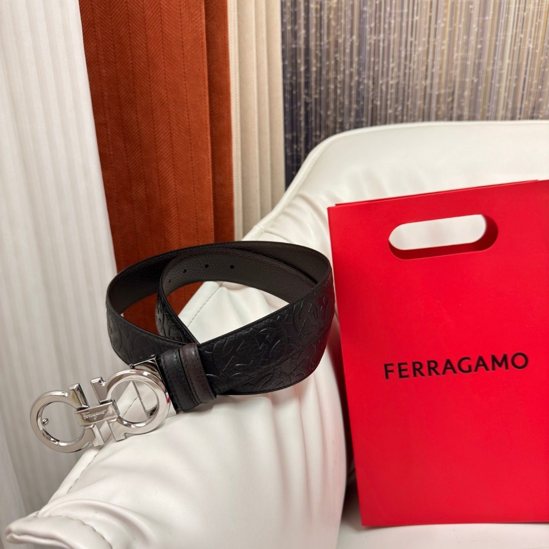 Ferragamo Gancini Embossed Leather Belt