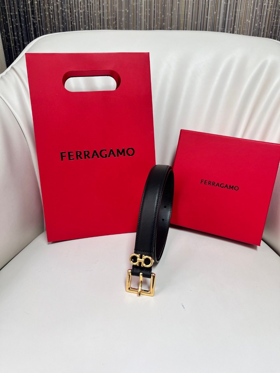 Ferragamo Gancini Black Leather Belt