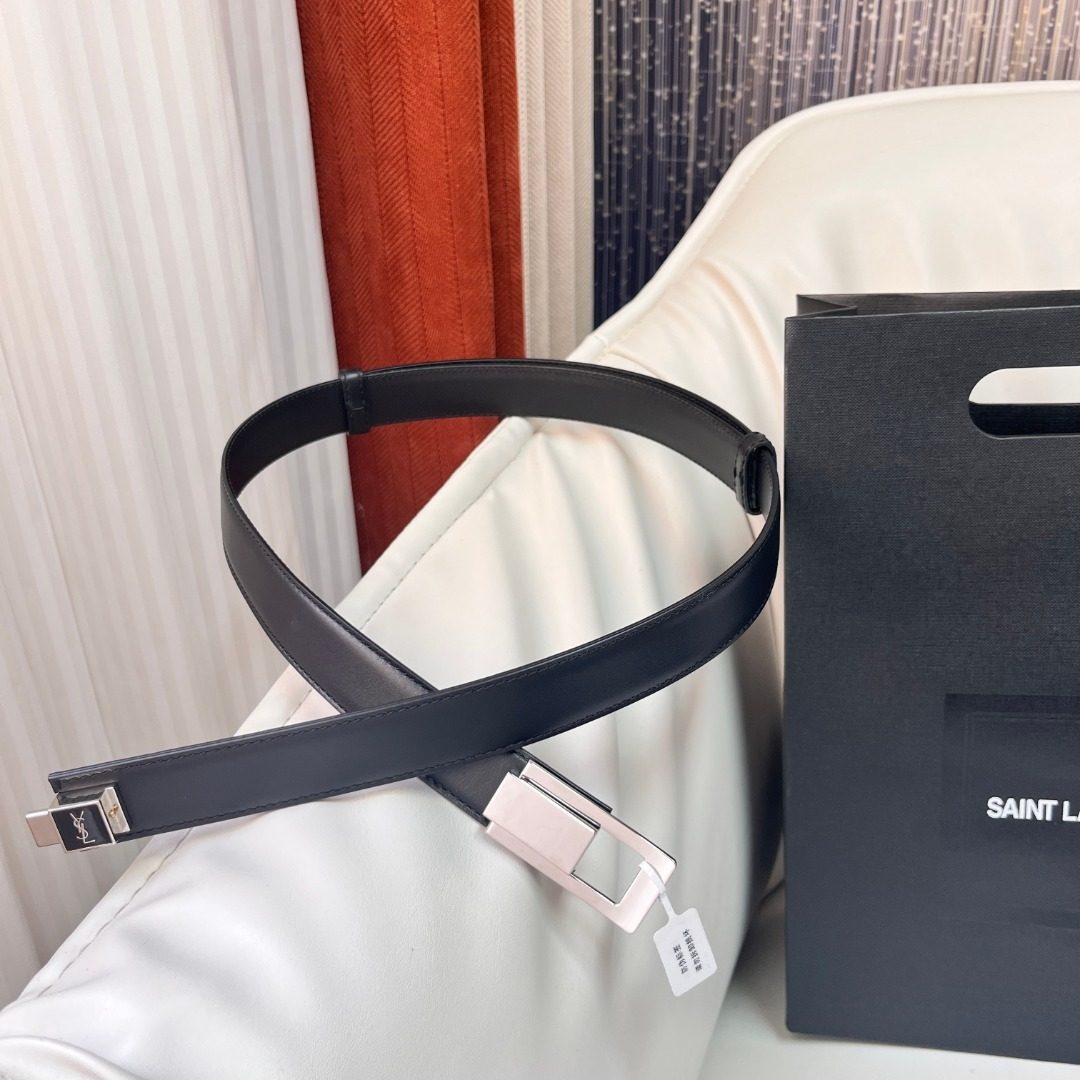 Saint Laurent YSL Leather Belt Black