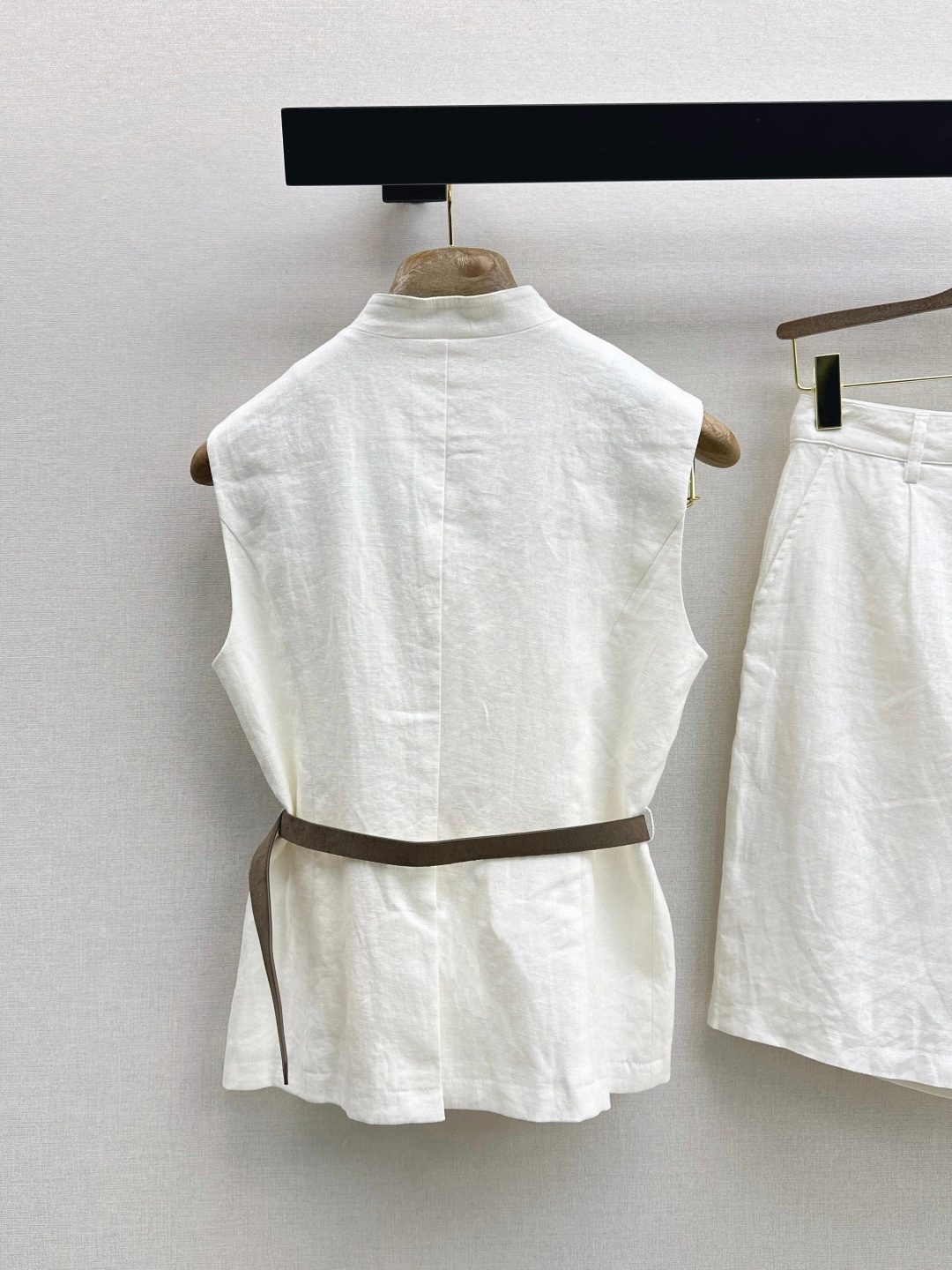 Linen Utility Vest with Leather Belt