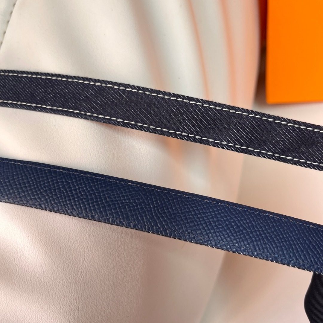 Hermès Navy Canvas and Leather Belt