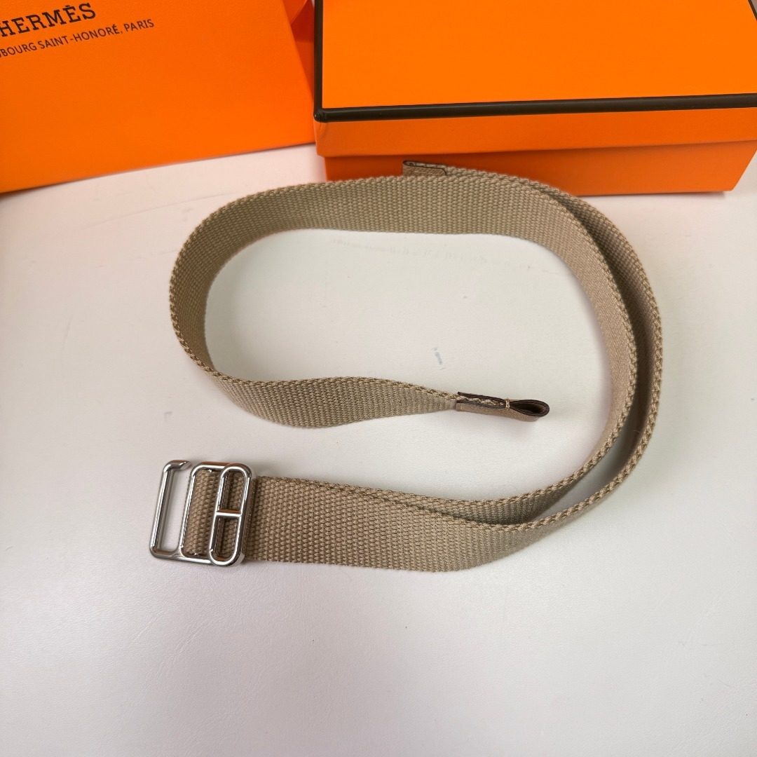 Hermès Canvas Web Belt with Metal Buckle