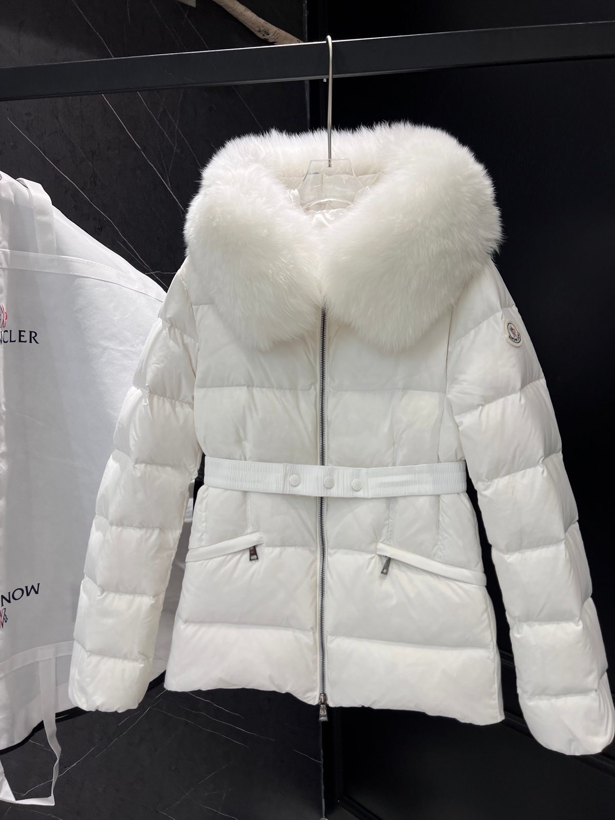 Moncler White Fur-Trimmed Puffer Jacket