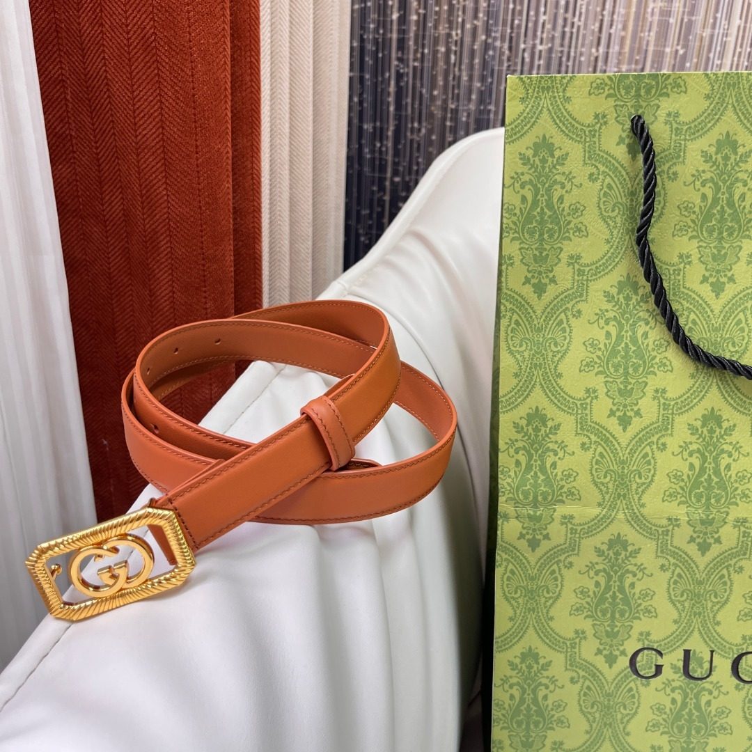 Gucci GG Marmont Leather Belt Orange