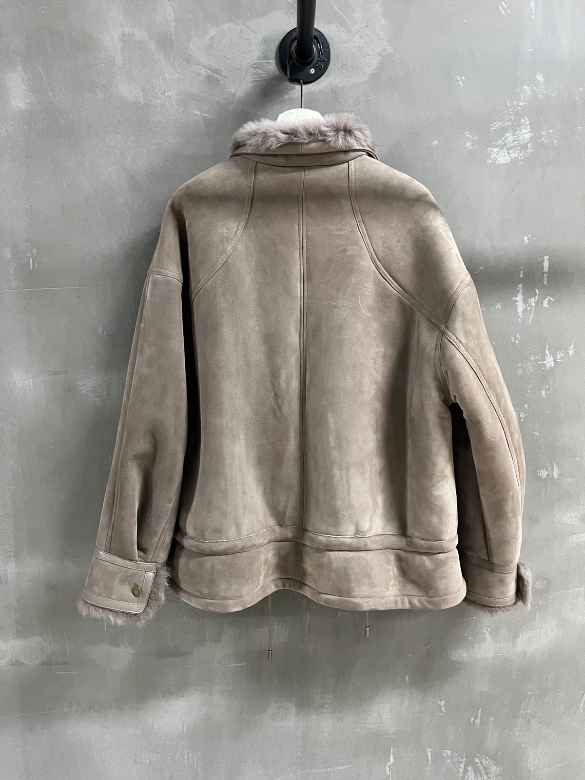 Beige Suede Shearling Collar Jacket