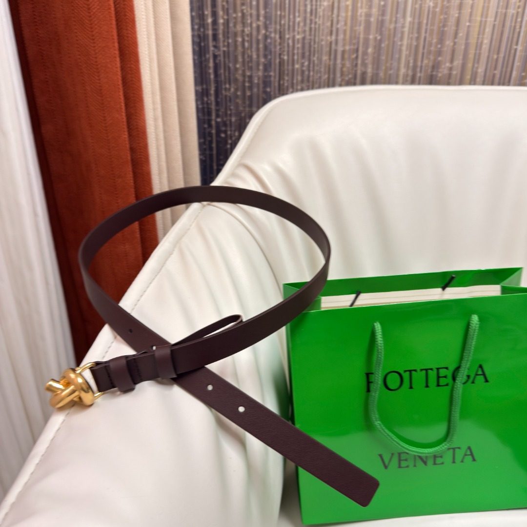 Bottega Veneta Black Leather Belt with Gold Buckle