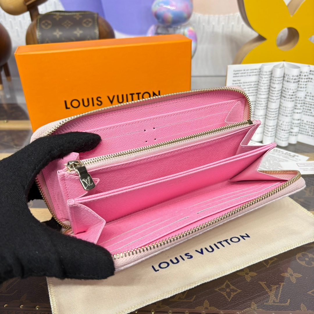 Louis Vuitton Pink Textured Leather Zip-Around Wallet