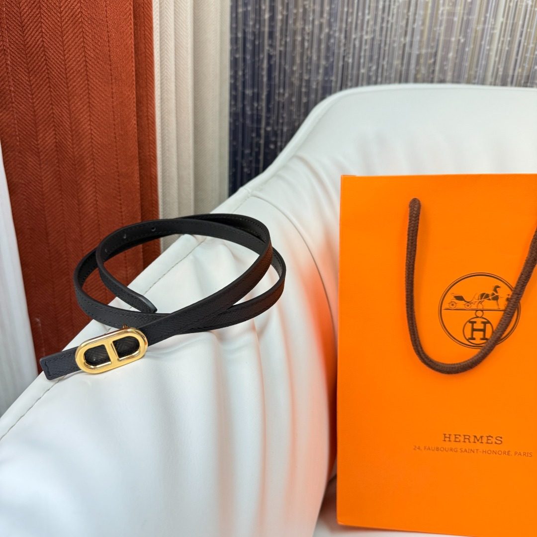 Hermès Leather Belt with Gold Buckle