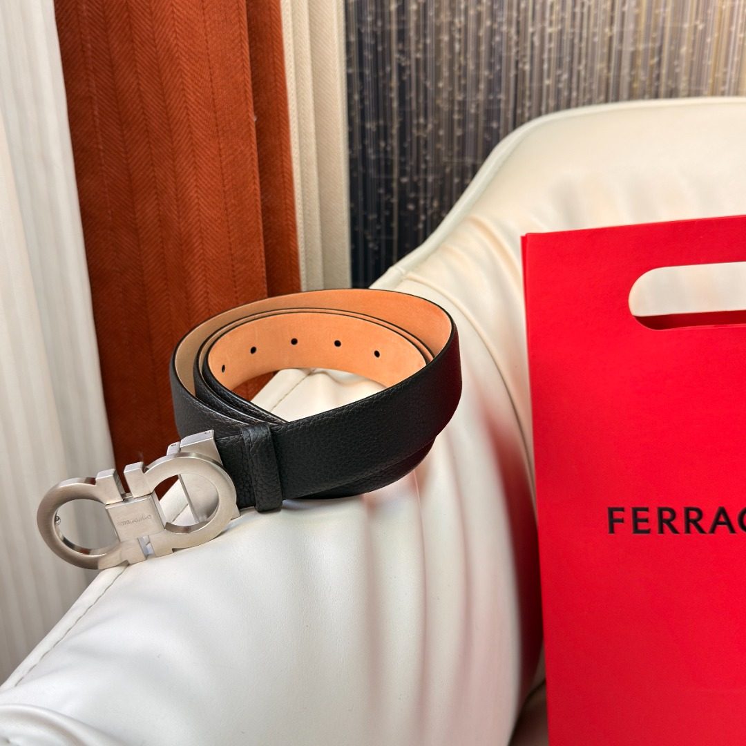 Ferragamo Gancini Black Leather Belt