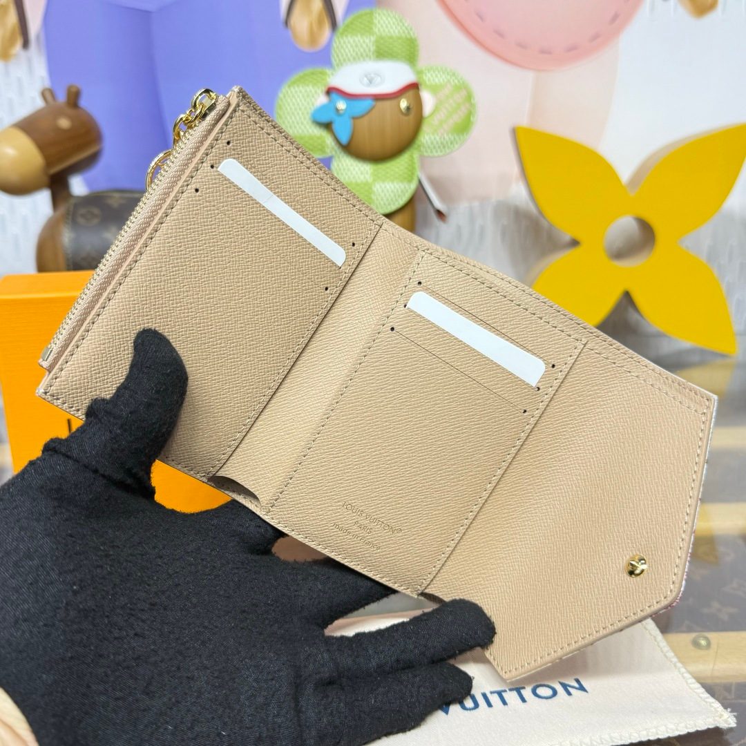 Louis Vuitton Beige Textured Leather Compact Wallet with Key Ring