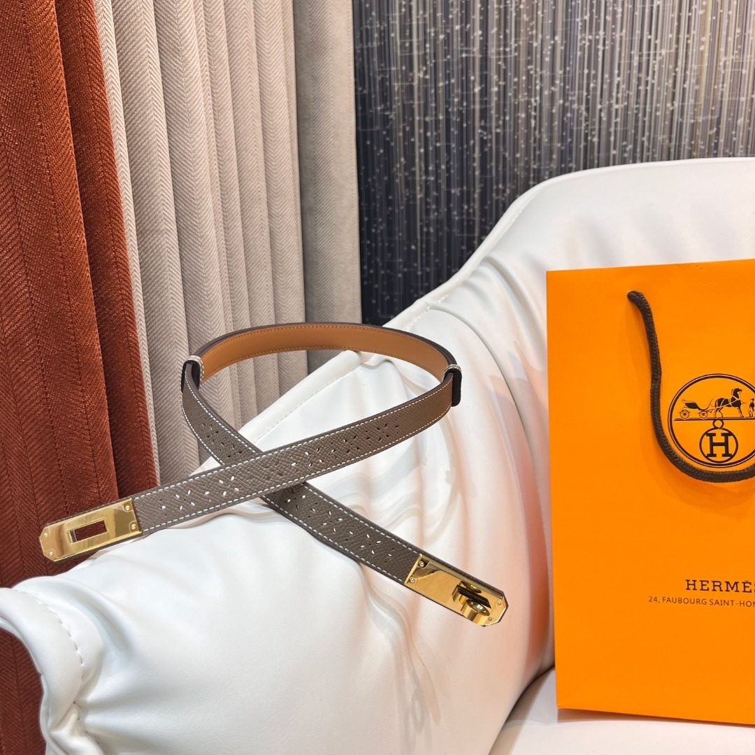 Hermès Perforated Leather Belt with Gold Hardware