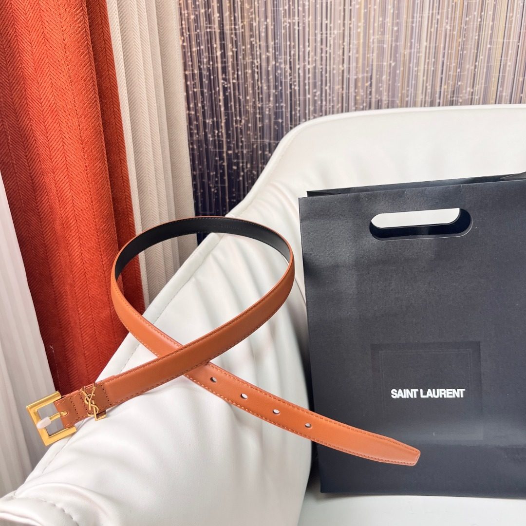 Saint Laurent Leather Belt Cognac