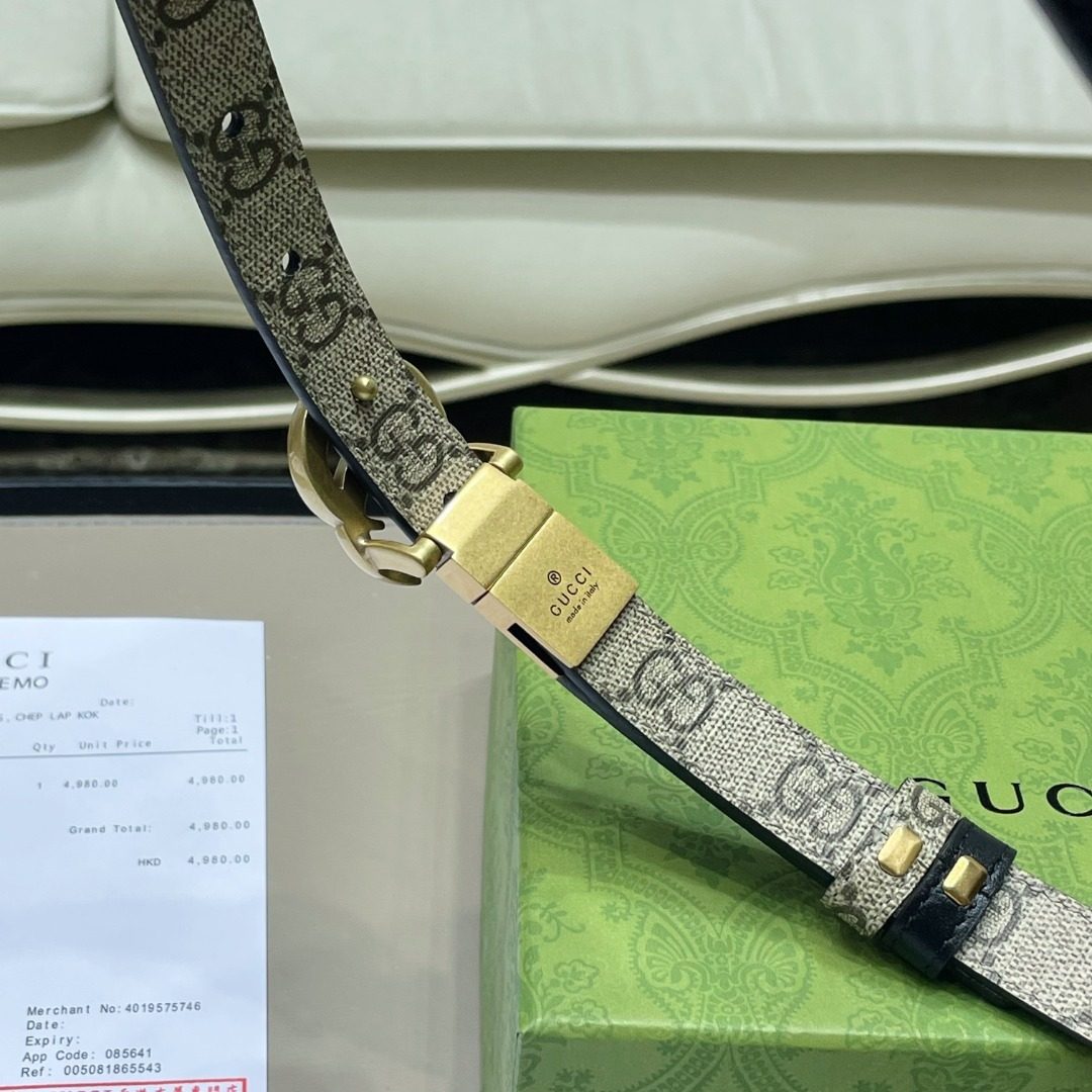 Gucci GG Marmont Leather Belt with Gold Buckle