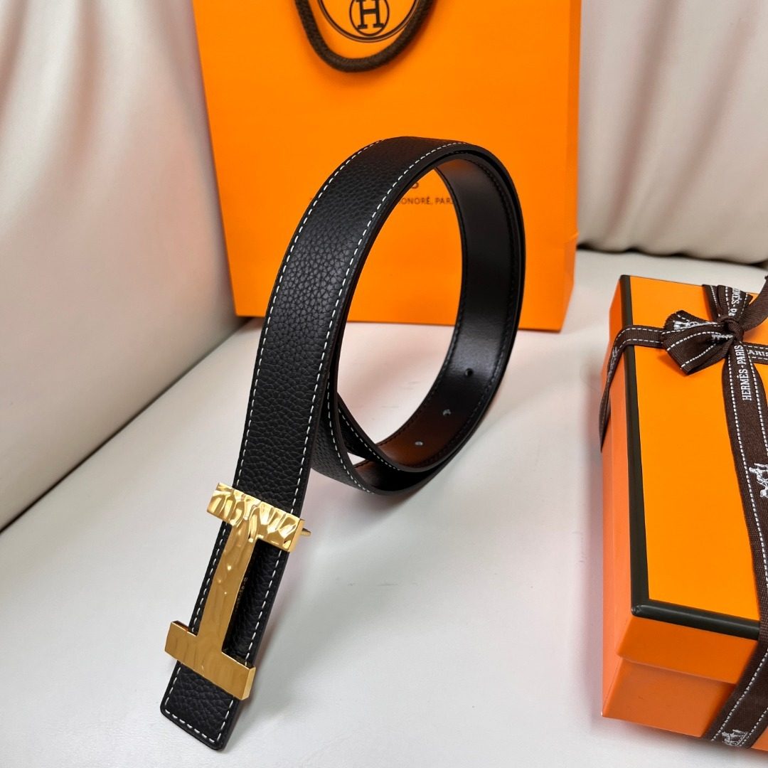 Hermès H Buckle Leather Belt Black