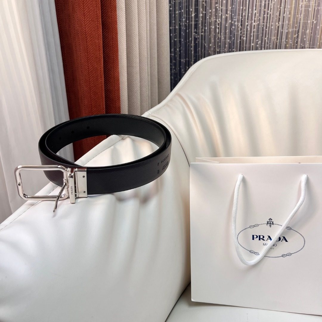 Prada Saffiano Leather Belt Black