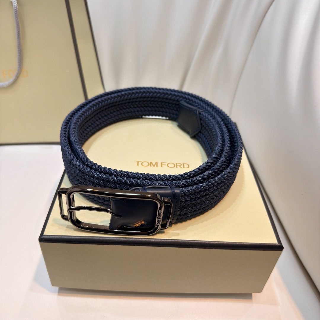 Tom Ford Woven Navy Leather Belt