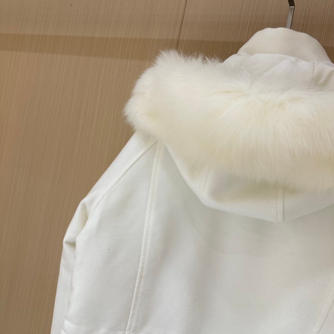 Cream Fur-Trimmed Hooded Parka Jacket