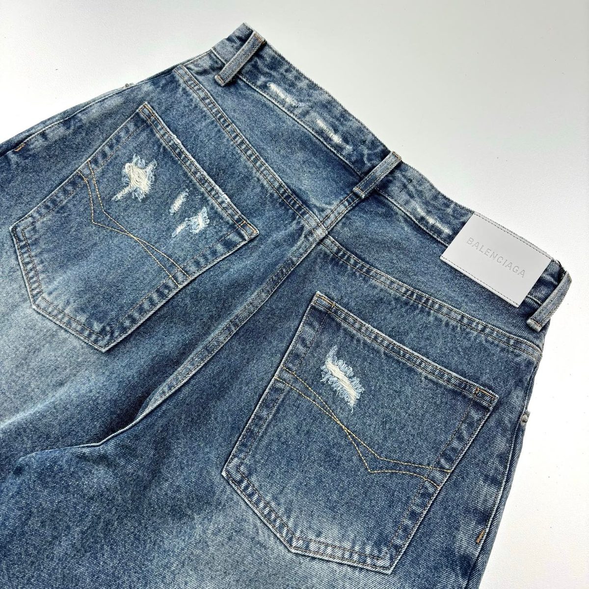 Balenciaga Folded Distressed Denim Shorts