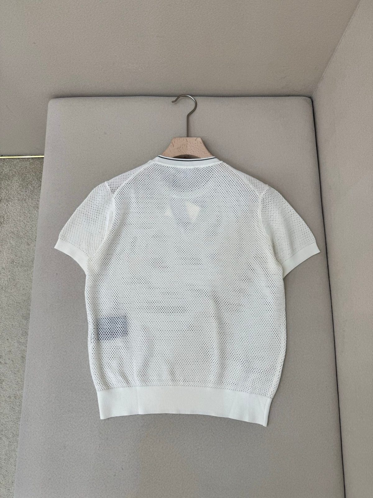 Luxury White Mesh Crewneck Short Sleeve Sweater