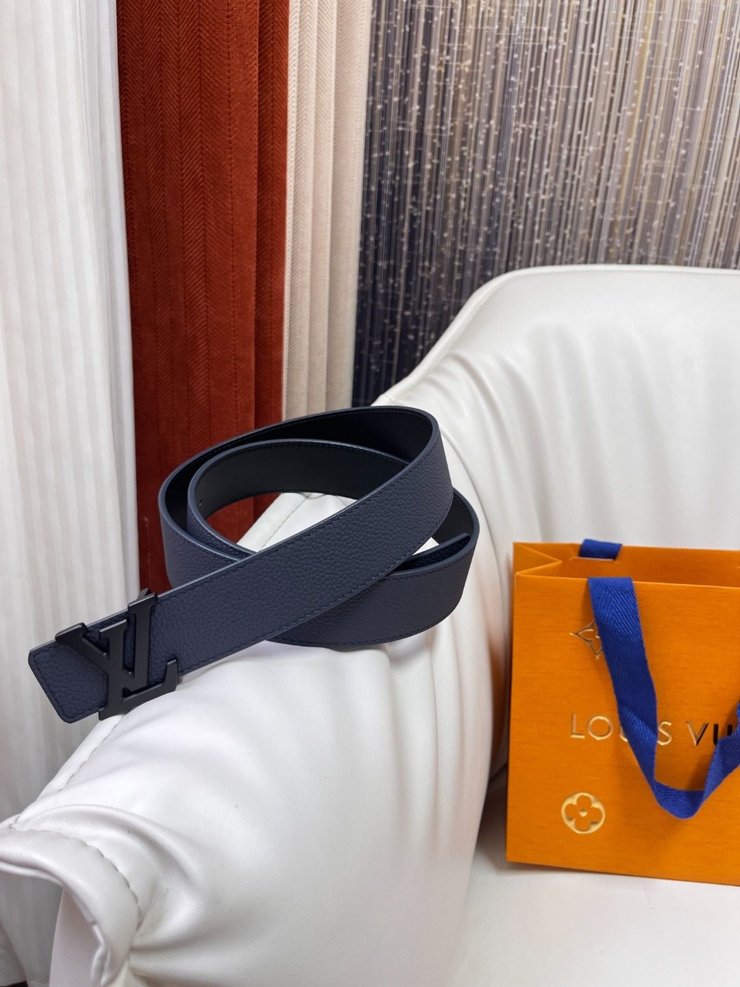 Louis Vuitton Damier Leather Belt Navy