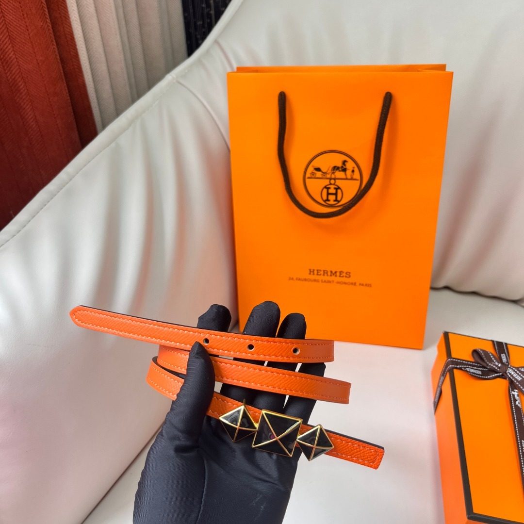 Hermès Orange Epsom Leather Studded Belt