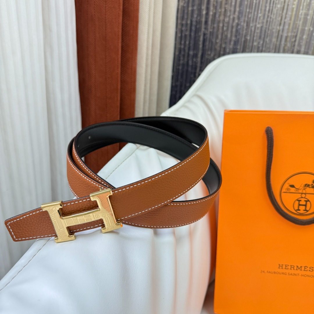 Hermès Reversible H-Buckle Leather Belt