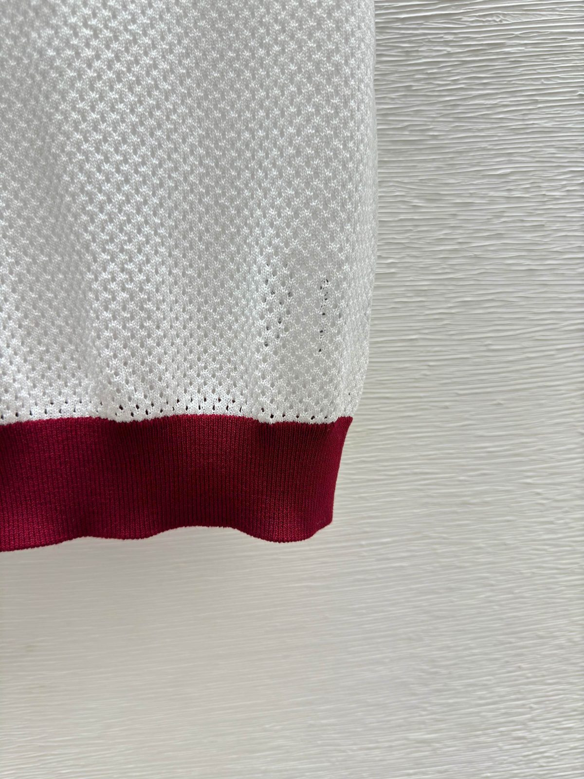 Men's White Knit Crewneck Sweater with Red Trim