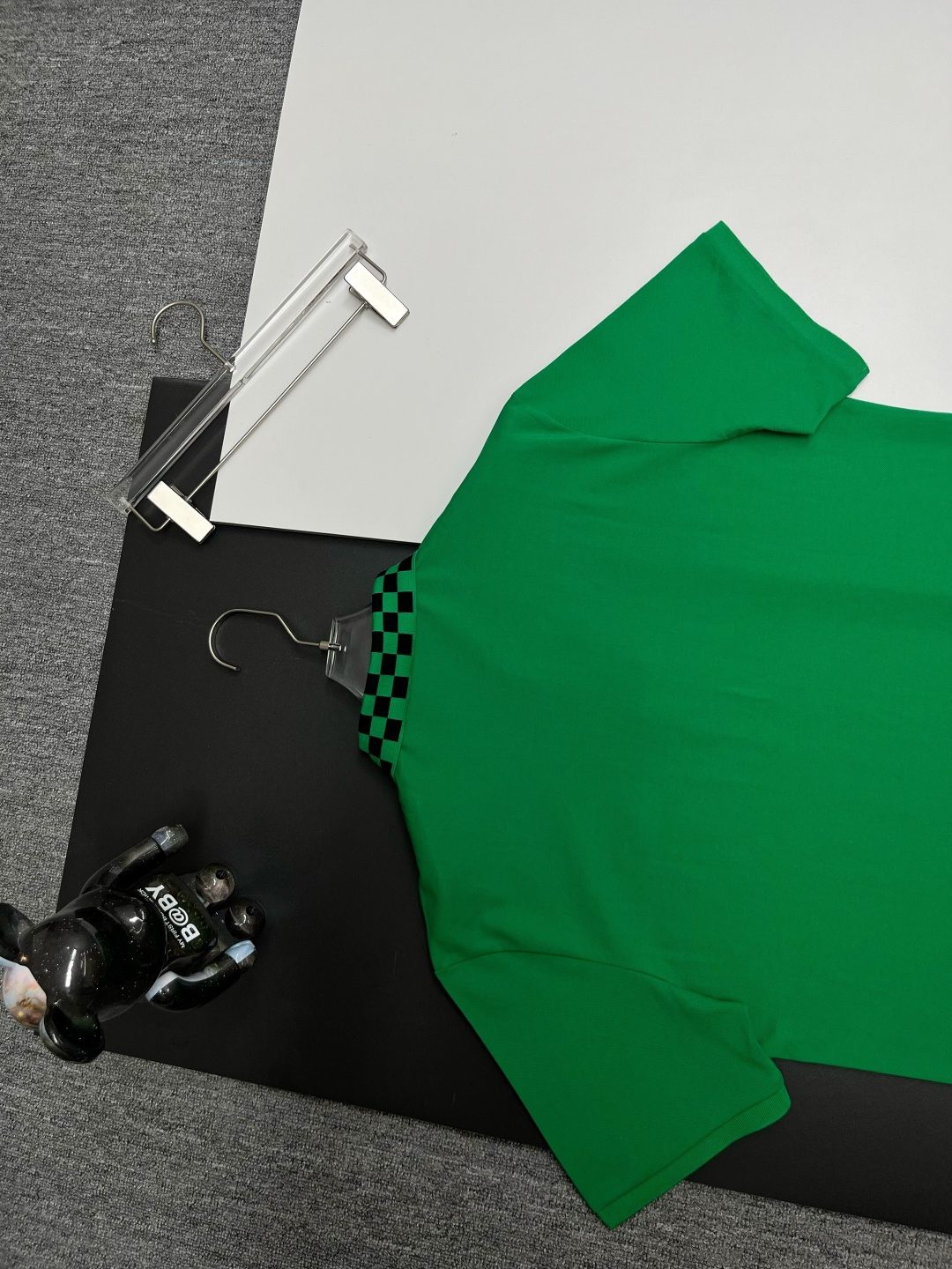 Checkered Collar Green Polo Shirt