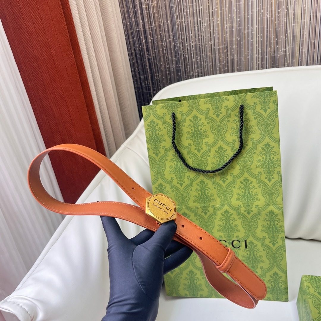 Gucci Leather Belt with Gold Buckle