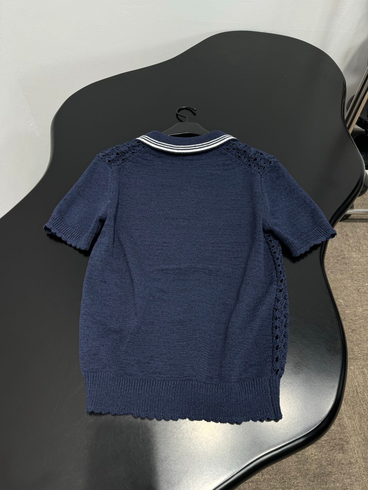 Miu Miu Navy Knit Crewneck Short Sleeve Sweater