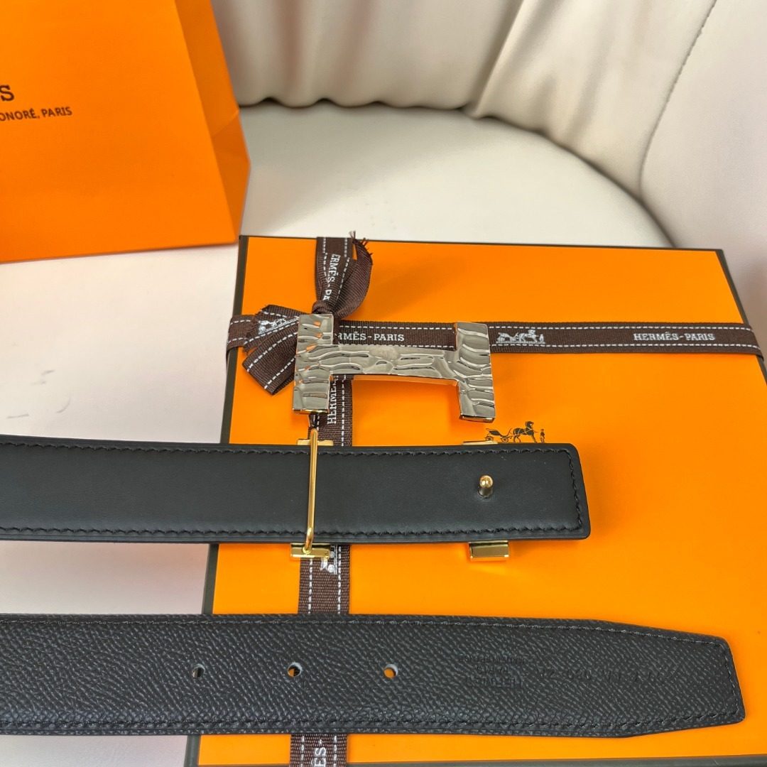 Hermès Constance H Leather Belt Black