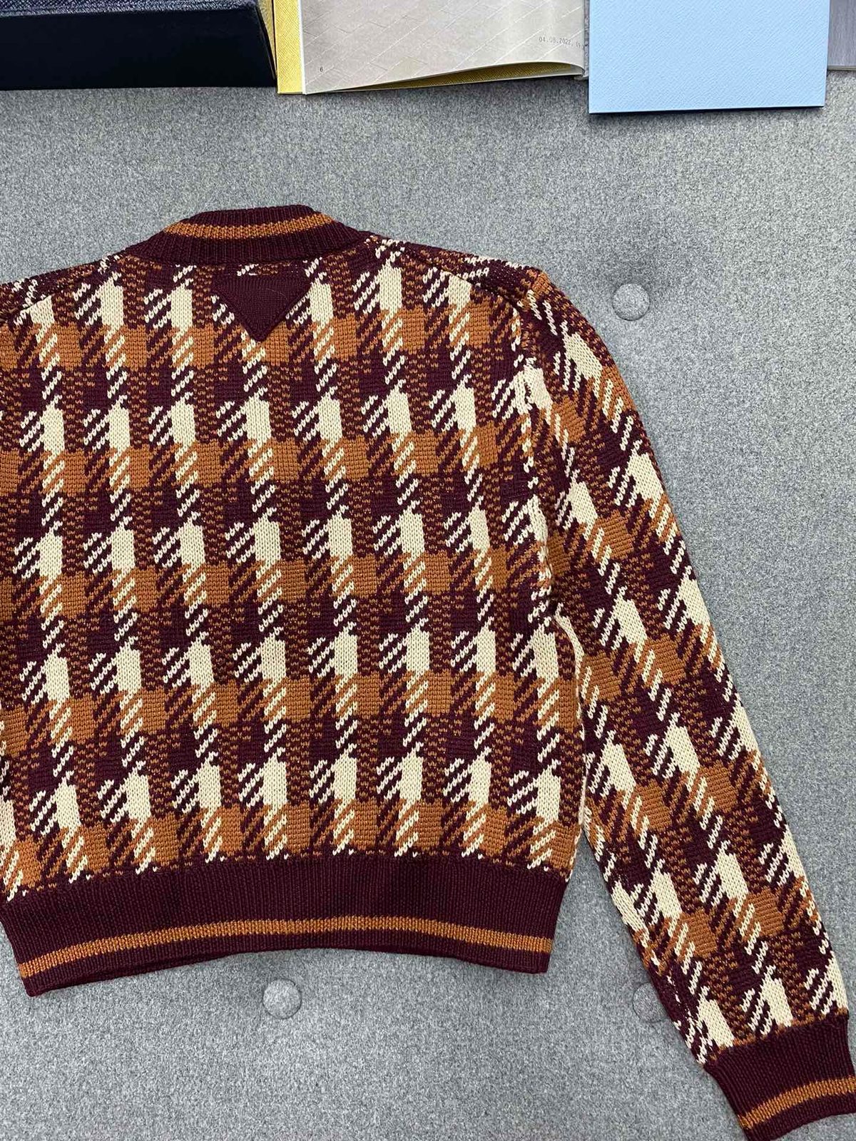 Prada Houndstooth Knit Cardigan Sweater