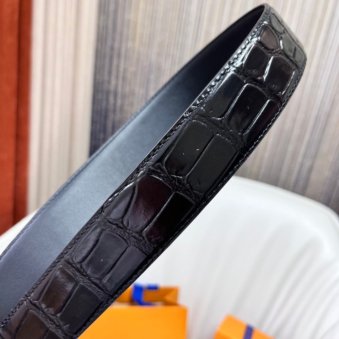 Louis Vuitton Crocodile Leather Belt Black