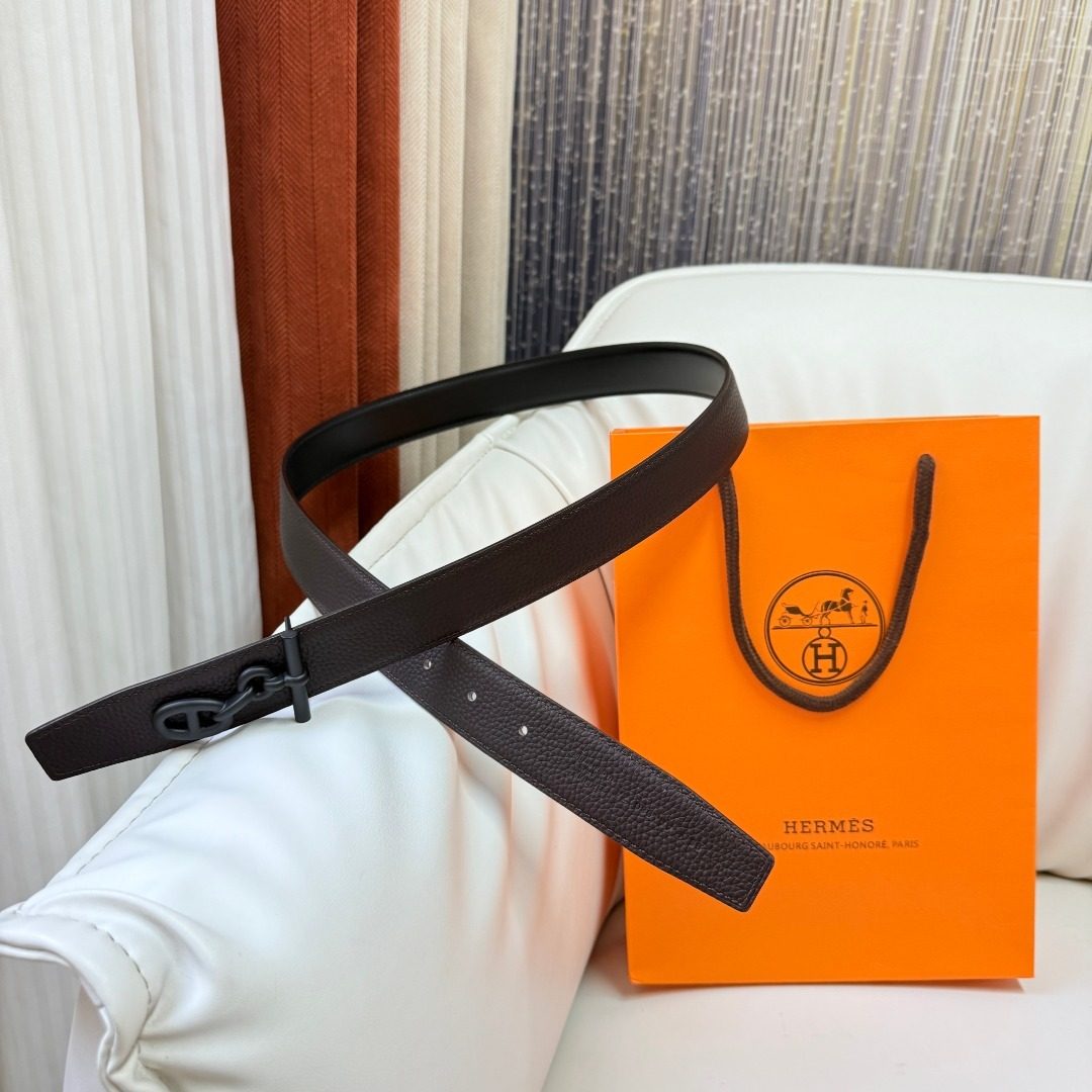 Hermès Reversible Leather Belt Black