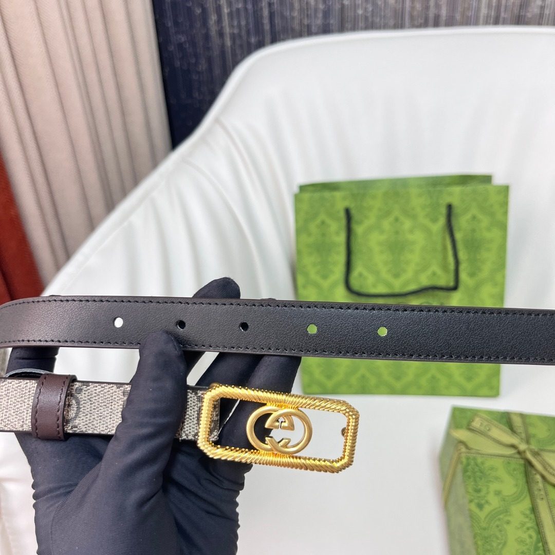 Gucci GG Canvas Leather Belt with Gold Buckle