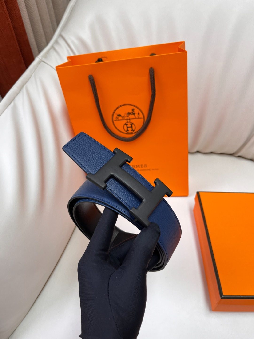 Hermès Reversible Leather Belt Navy