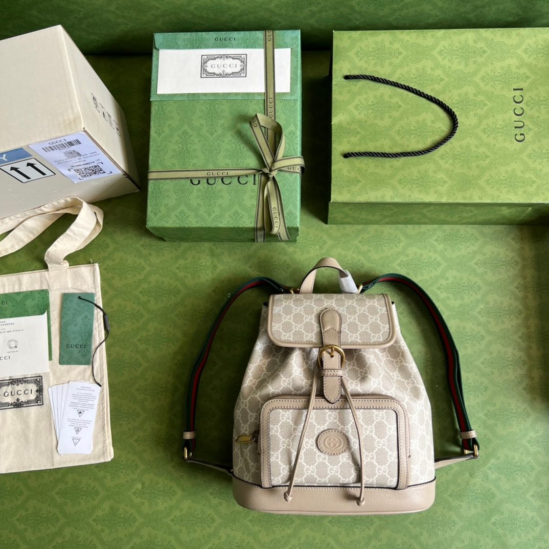 Gucci GG Supreme Backpack Beige Leather