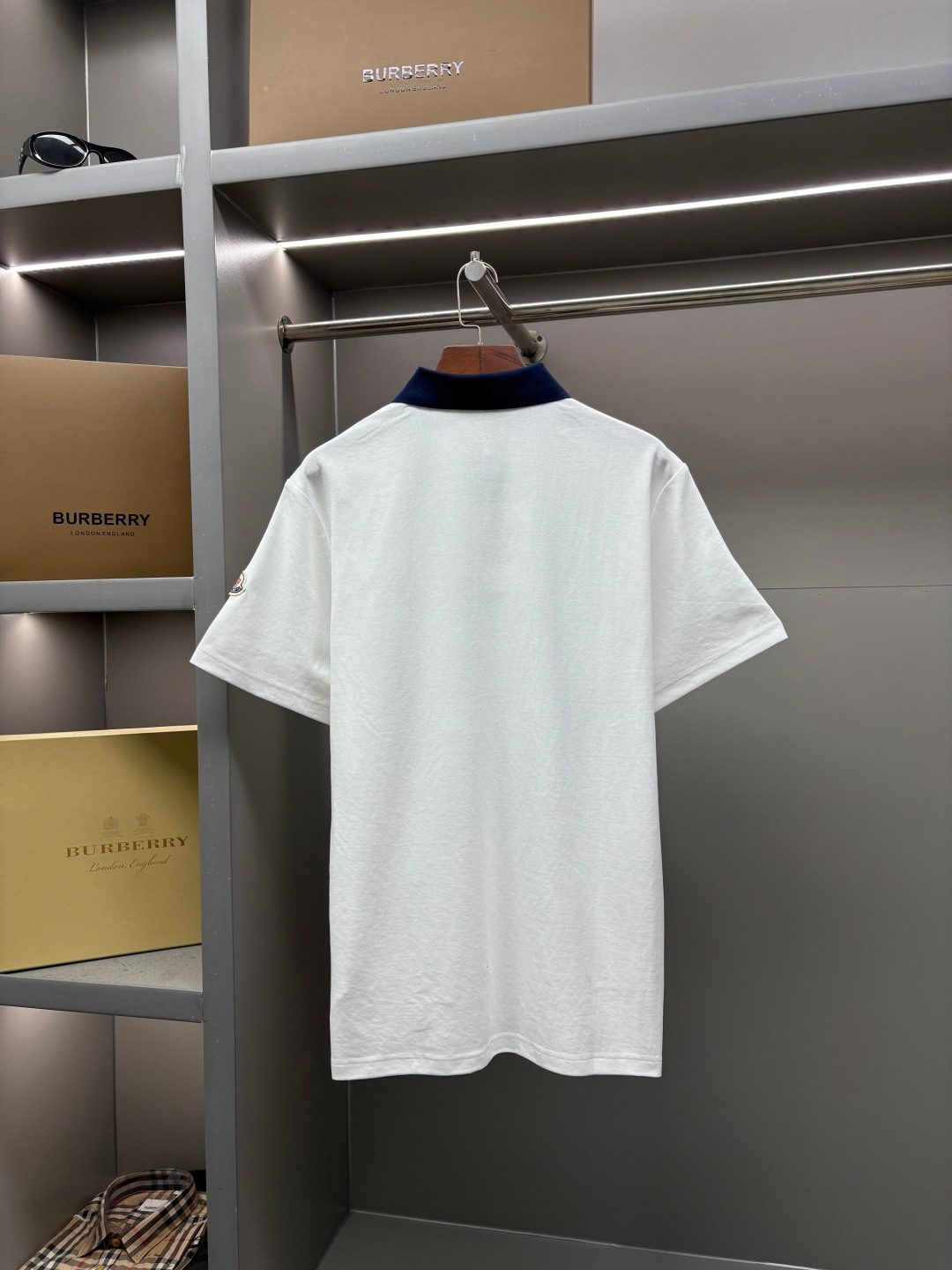 Moncler Polo Shirt White Navy Collar