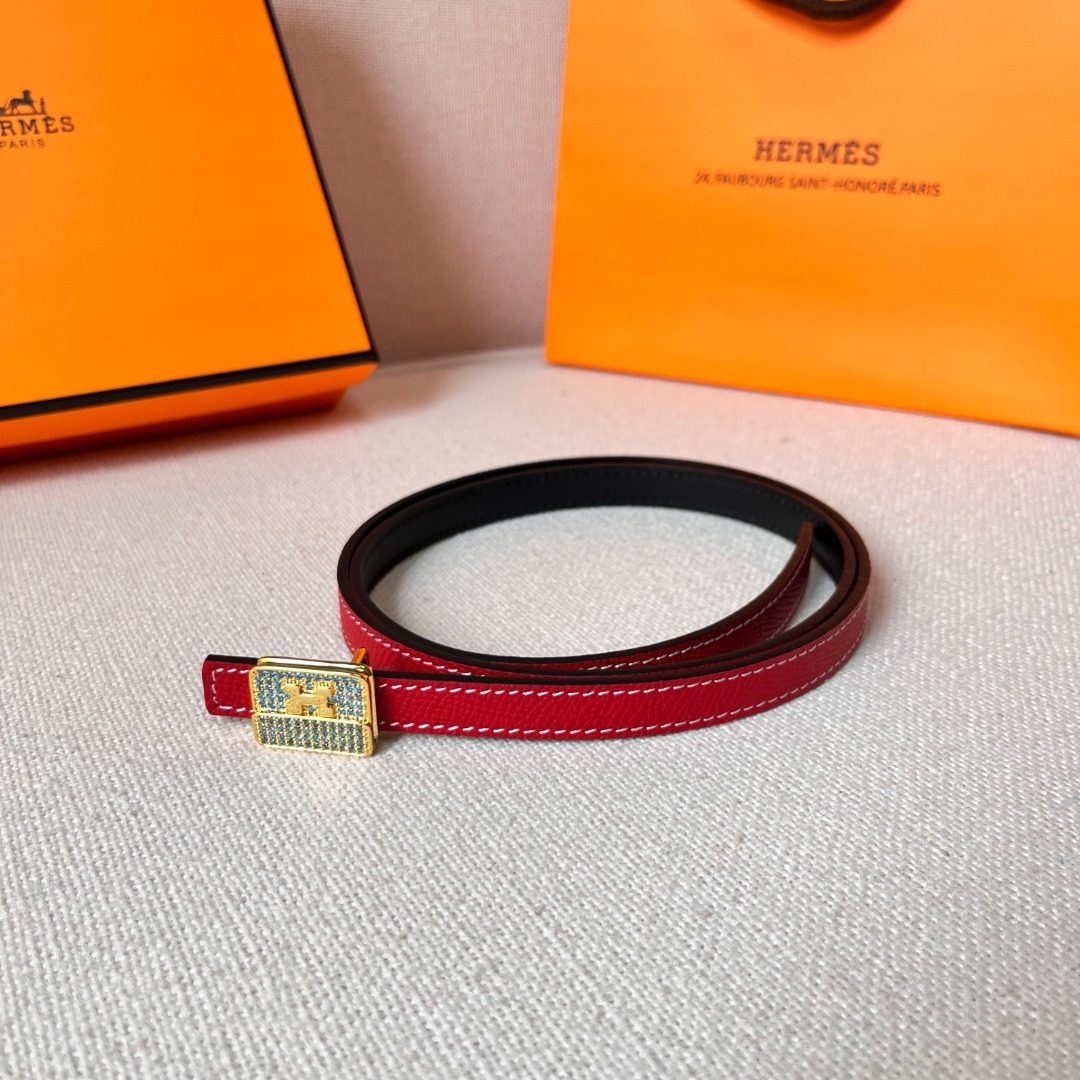 Hermès Reversible Leather Belt with Gold Buckle