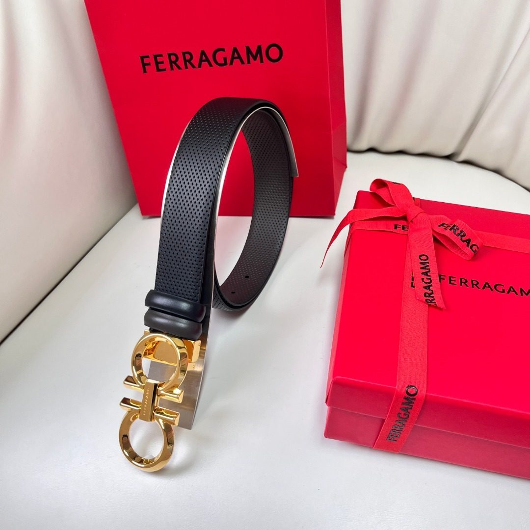 Ferragamo Gancini Gold Buckle Leather Belt