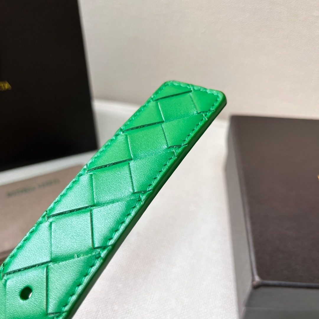 Bottega Veneta Intrecciato Green Leather Belt