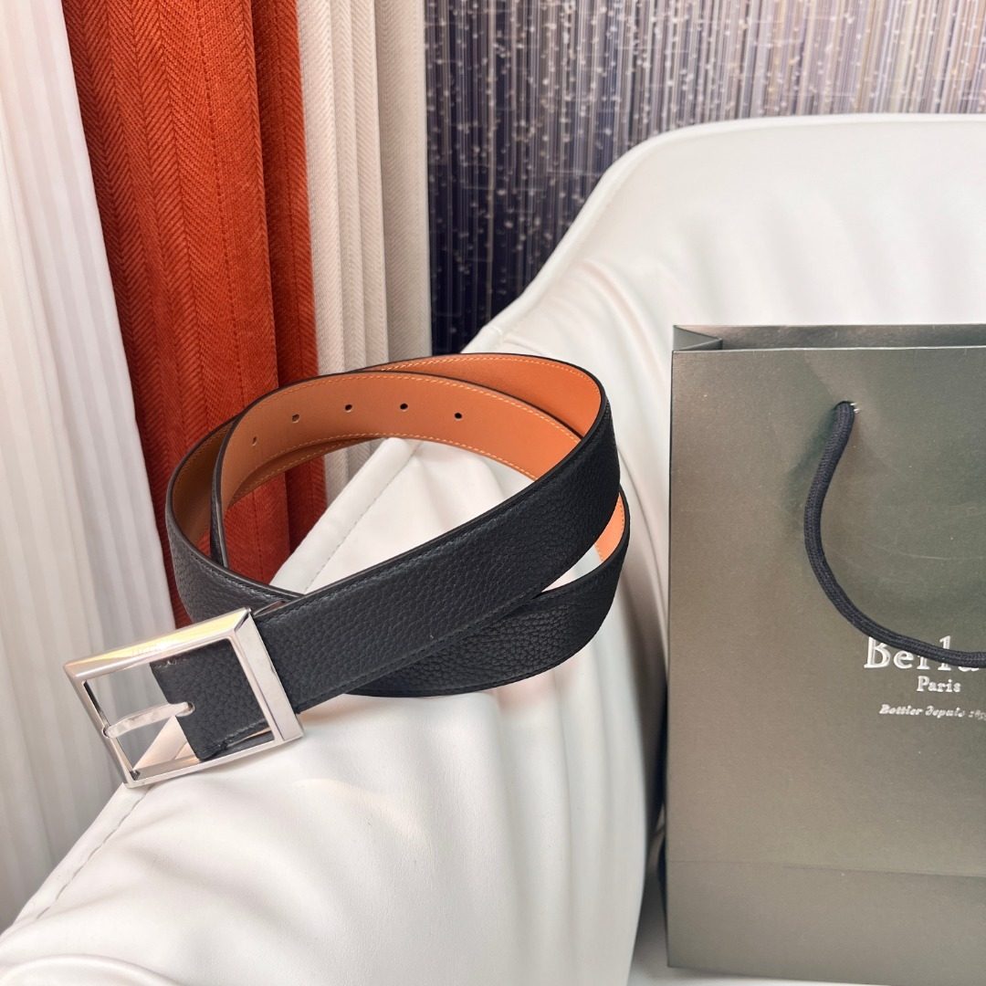 Berluti Reversible Leather Belt Black Orange