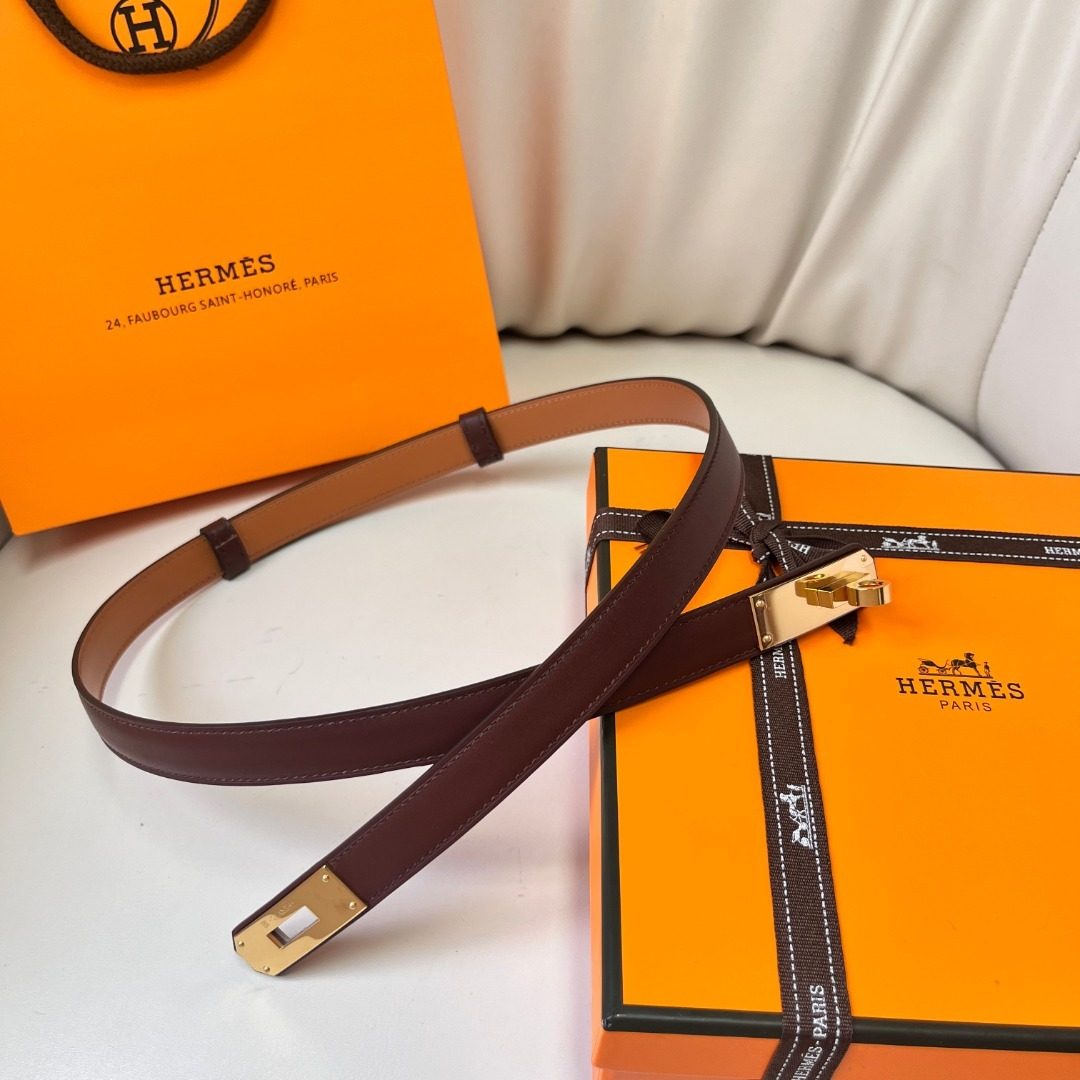 Hermès Gold Buckle Leather Belt